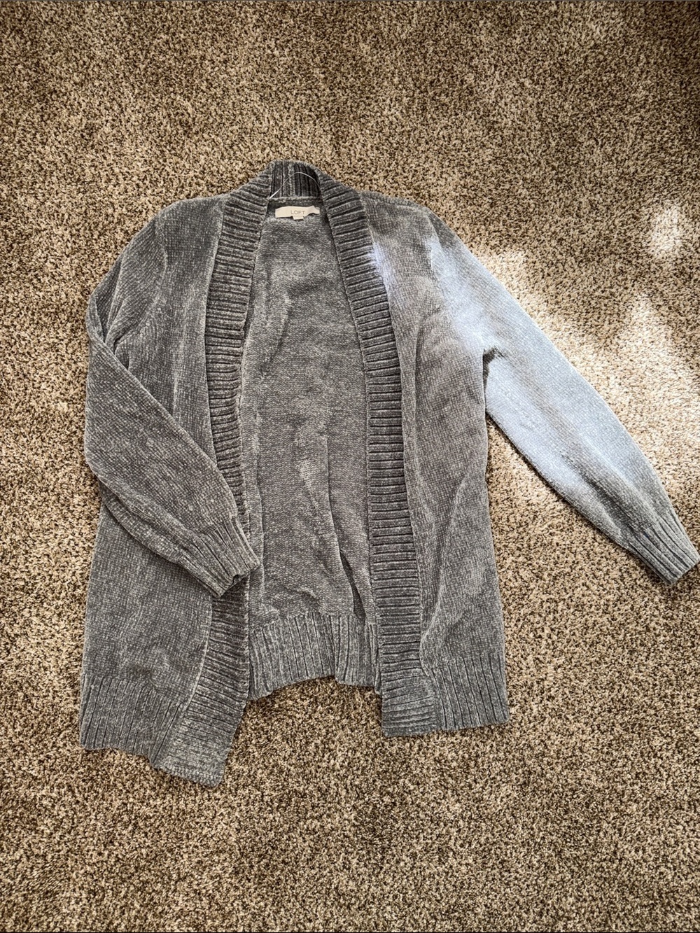 LOFT Gray Open-Front Ribbed Cardigan